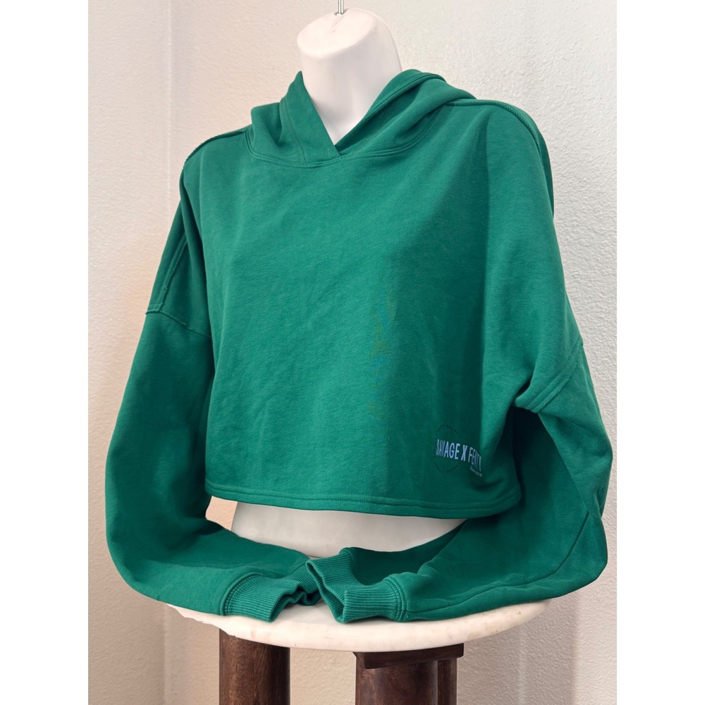 Savage X Fenty Green Cropped Hoodie‎ Sweatshirt S Cotton Blend Lounge Pullover